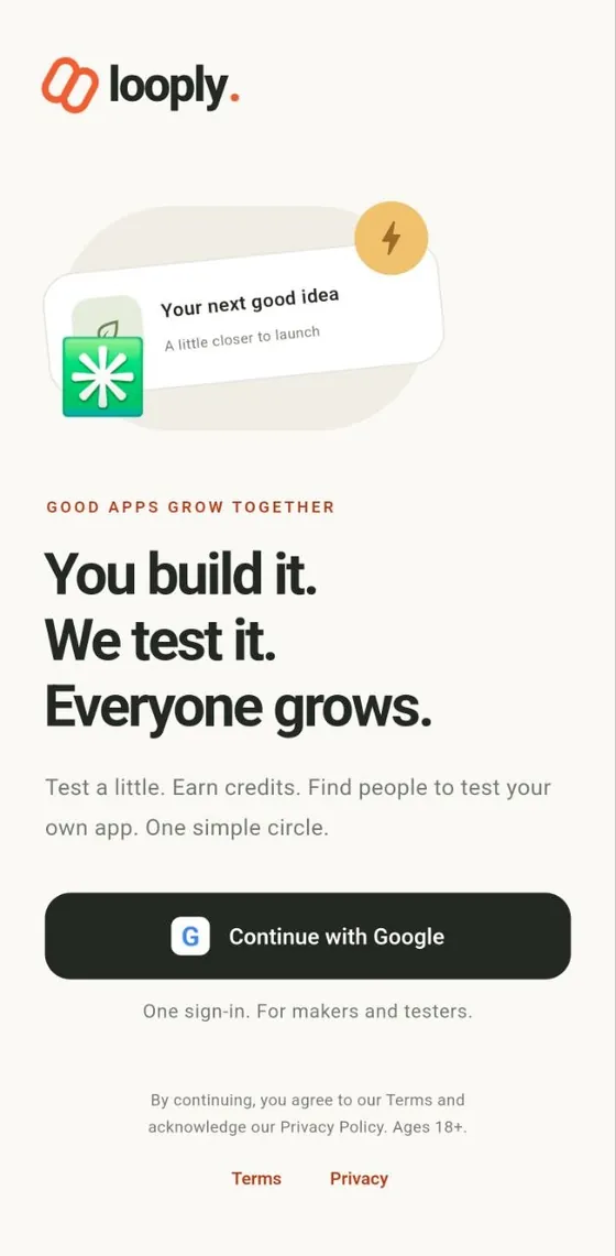 Looply app screen 1